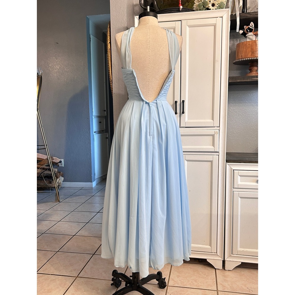 Blue Pleated Halter Chiffon Open Back Bridesmaid Formal Dress XSMALL - Picture 3 of 6